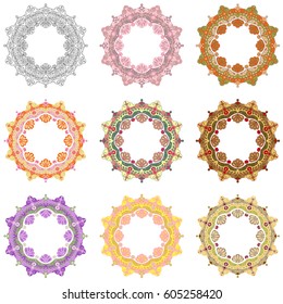 vector set mandala different color with space for text isolated on white background
