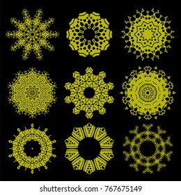 Vector Set of Mandala Isolated on Black Background