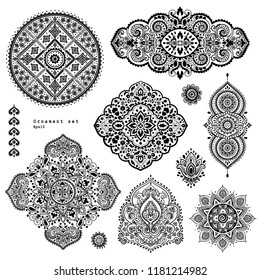 Indian Floral Set Ethnic Mandala Ornament Stock Vector (Royalty Free ...