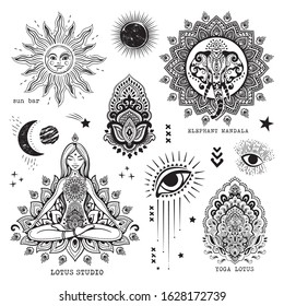 Vector set of mandalas, design elements. Can be used for yoga mats, greeting and buziness cards, textile