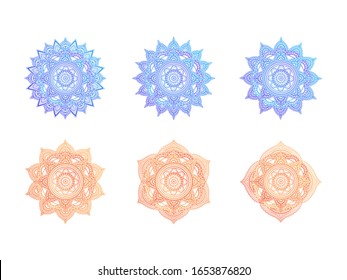 Conjunto de vectores de Mandalas sobre fondo blanco. Colección de patrones étnicos orientales. Imagen en color. Para tu diseño, textiles, afiches, tatuajes o arte mágico.