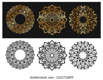 vector set of mandalas, round decoration, gold and black