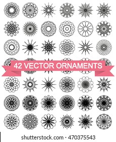 Vector set of mandalas Round symbols set. 42 vector spirographs