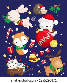 ein Vektorset vieler Tiere in einer Santa-Kostüme