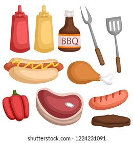 a vector set of many food and sauce for barbeque