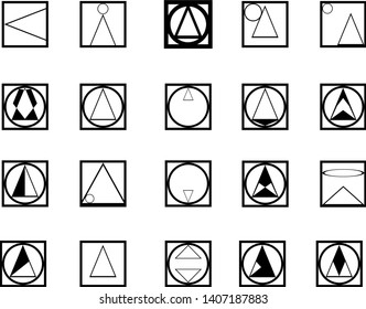 vector set of many logo geometrical shapes made by circle, square triangle  attached and collected together for websites and apps 