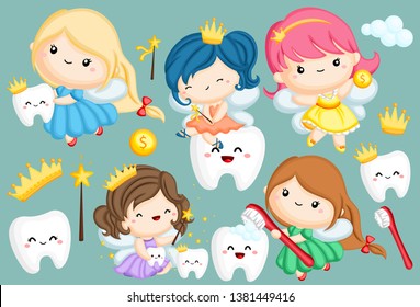 
A Vector Set Of Many Tooth Fairy In Different Colors