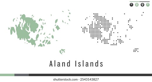 Vector set map of Aland Islands green and gray dots.