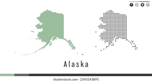Vector set map of Alaska green and gray dots.