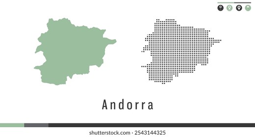 Mapa do conjunto vetorial de Andorra pontos verdes e cinzas.