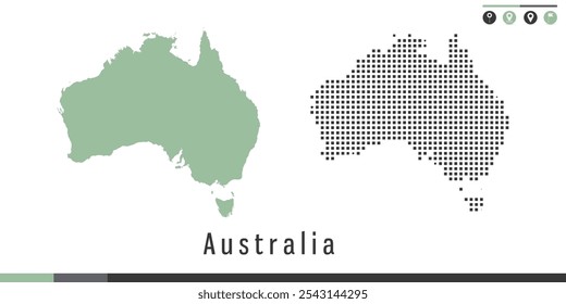 Mapa vetorial dos pontos verde e cinza da Austrália.