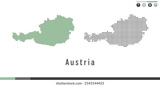 Vector set map of Austria green and gray dots.