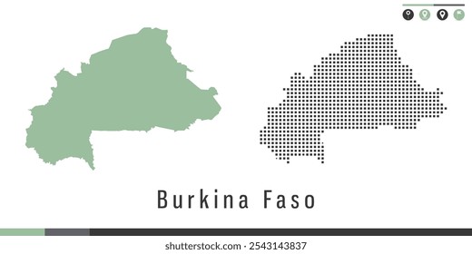 Mapa de conjunto de Vectores de Burkina Faso con puntos verdes y grises.