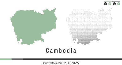 Mapa vetorial dos pontos verde e cinzento do Camboja.