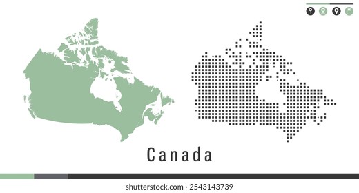 Vector set map of Canada green and gray dots.