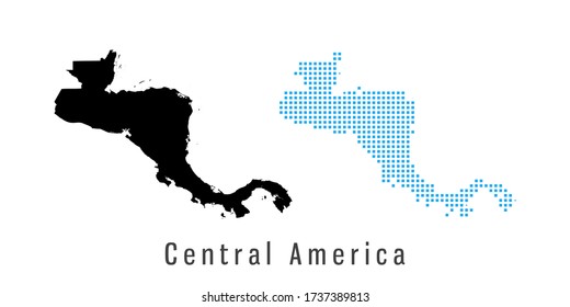 Vector set map of Central America black and blue dots.