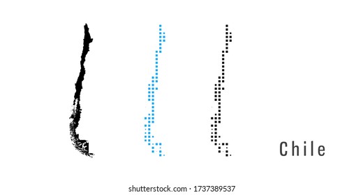 Vector set map of Chile black and blue dots.