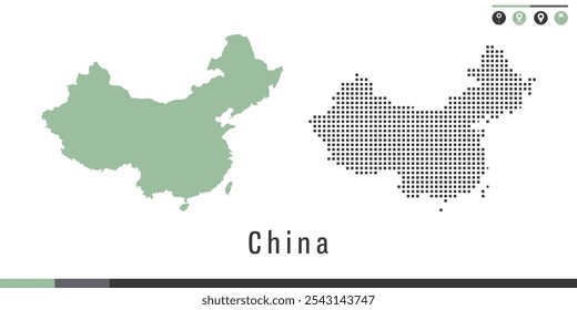 Mapa de conjunto de Vectores de puntos verdes y grises de China.