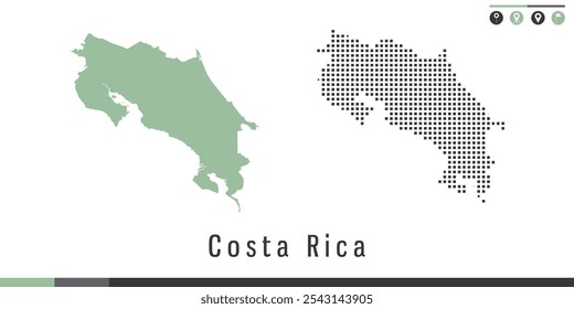 Vector set map of Costa Rica green and gray dots.