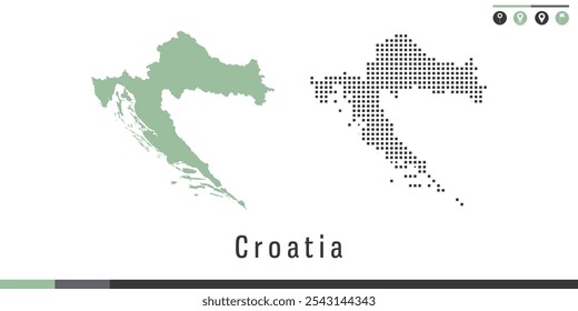 Vector set map of Croatia green and gray dots.