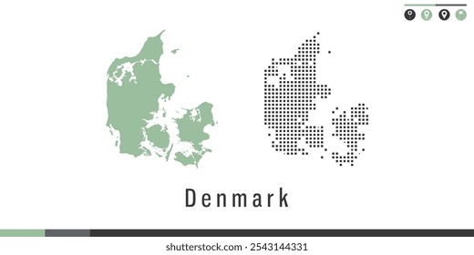 Vector set map of Denmark green and gray dots.