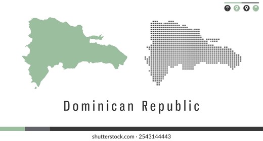 Vector set map of Dominican Republic green and gray dots.