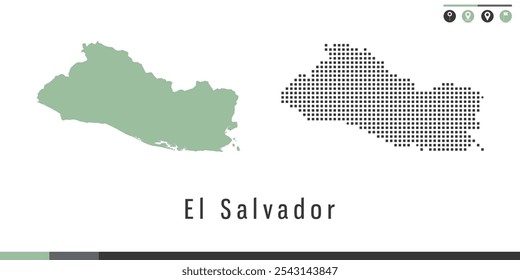 Vector set map of El Salvador green and gray dots.