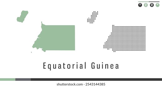 Mapa de Vectores de Guinea Ecuatorial con puntos verdes y grises.