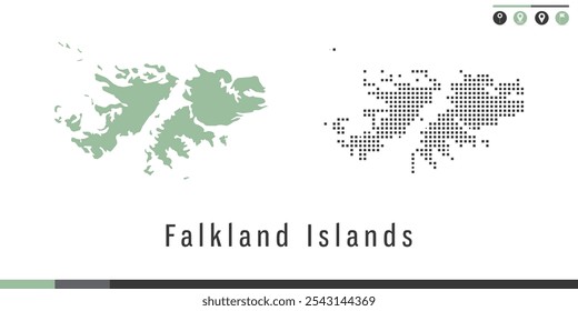 Vector set map of Falkland Islands green and gray dots.