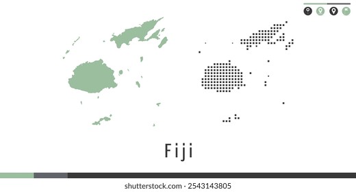Vector set map of Fiji green and gray dots.