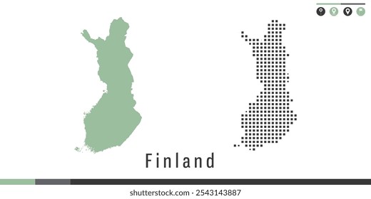 Mapa de conjunto de Vectores de Finlandia con puntos verdes y grises.