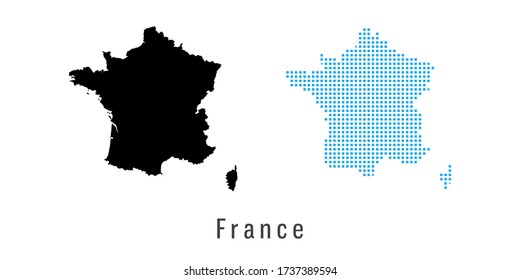 Mapa vectorial de puntos negros y azules de Francia.