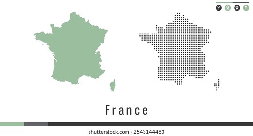 Vector set map of France green and gray dots.