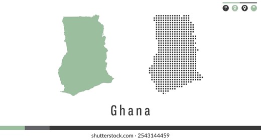 Vektor-Set-Karte von Ghana grün und graue Punkte.