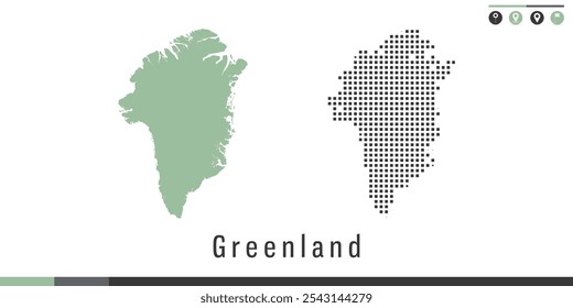 Vector set map of Greenland green and gray dots.