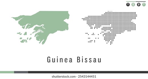 Mapa de conjunto de Vectores de Guinea Bissau con puntos verdes y grises.