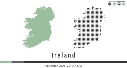Vector set map of Ireland green and gray dots.