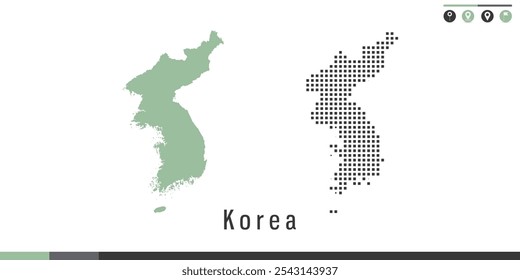 Mapa vetorial dos pontos verde e cinza da Coreia.