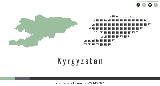 Vector set map of Kyrgyzstan green and gray dots.