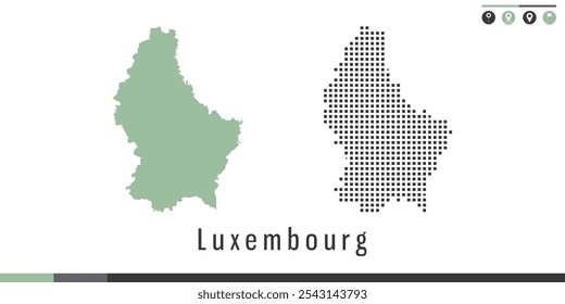 Vector set map of Luxembourg green and gray dots.