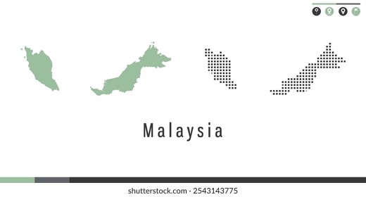 Mapa vetorial dos pontos verde e cinza da Malásia.