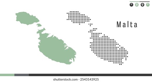 Vector set map of Malta green and gray dots.