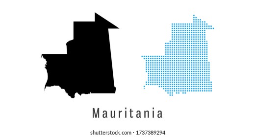 Mapa vectorial de puntos negros y azules de Mauritania.
