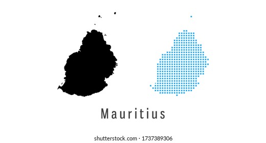 Vector set map of Mauritius black and blue dots.