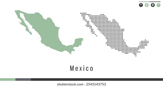 Vector set map of Mexico green and gray dots.