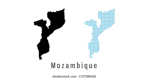 Vector set map of Mozambique black and blue dots.