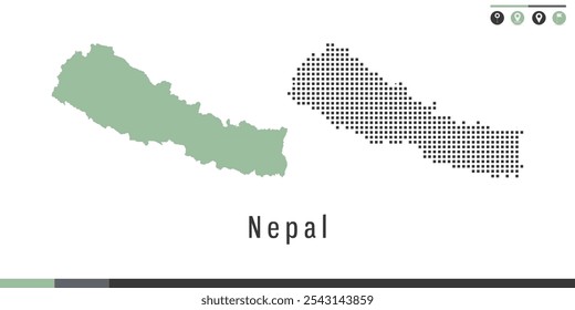 Vector set map of Nepal green and gray dots.