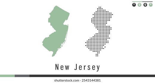 Vector set map of New Jersey green and gray dots.