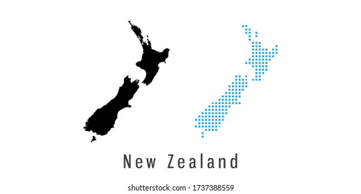 Vector set map of New Zealand black and blue dots.