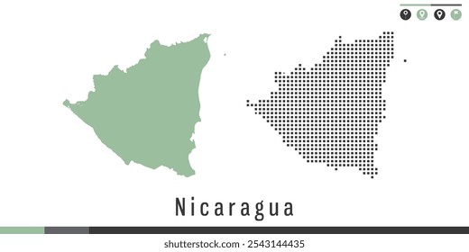 Mapa vetorial dos pontos verde e cinza da Nicarágua.